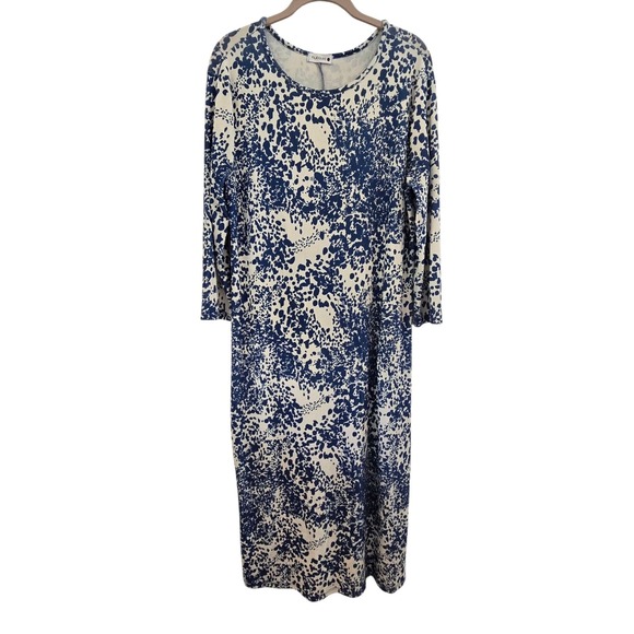 NUGGLES Royal Blue & Ivory Maxi Long Sleeve Dress Size Large - Picture 1 of 8
